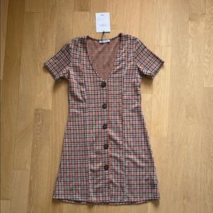 Zara Checkered Mini Dress with Buttons